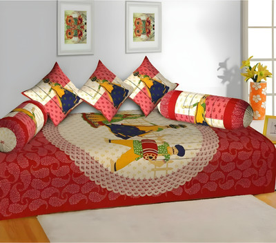 UrbanArts Cotton Abstract Diwan Set(Multicolor)