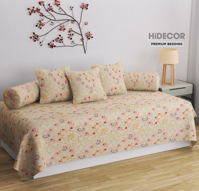 HIDECOR Cotton Abstract Diwan Set(White)