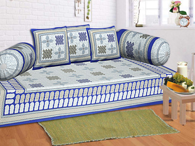 Texstylers Cotton Floral Diwan Set(Blue)