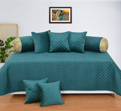 Multitex Velvet Checkered Diwan Set(Light Blue)