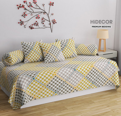 HIDECOR Cotton Abstract Diwan Set(Yellow)