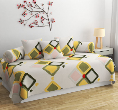 HIDECOR Cotton Abstract Diwan Set(Yellow)