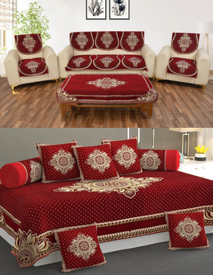 Multitex Chenille Abstract Diwan Set(Maroon)