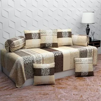 EXFAB Cotton Floral Diwan Set(Brown)