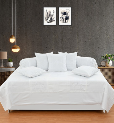 Morya Homes Polycotton Embroidered Diwan Set(White)