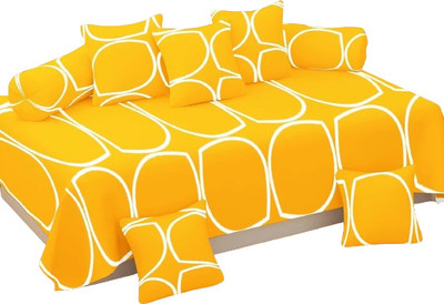 hargunz Polycotton Abstract Diwan Set(Yellow, White)