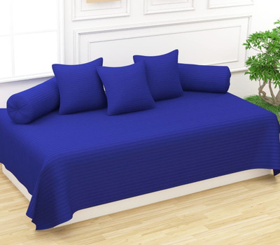 Trance Home Linen Cotton Striped Diwan Set(Blue)