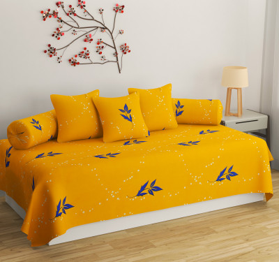 HIDECOR Cotton Floral Diwan Set(Yellow)