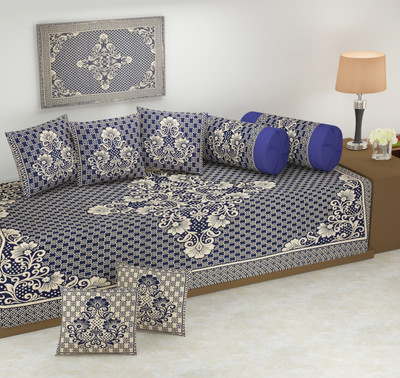 Freshfromloom Velvet Floral Diwan Set(Blue)