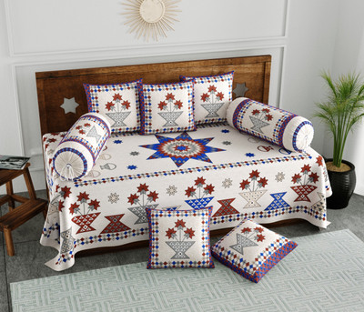 Blocks Of India Cotton Floral Diwan Set(Maroon, Blue)
