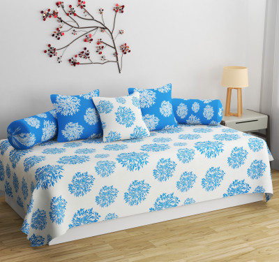 LOPUNNY Polycotton Polka Diwan Set(White, Blue)