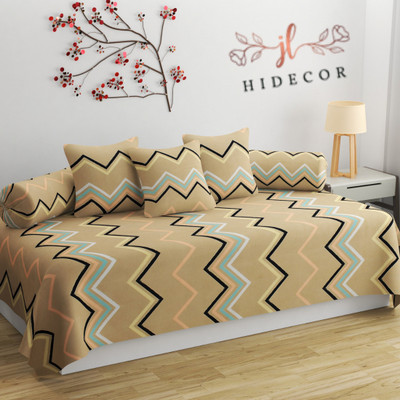 HIDECOR Cotton Abstract Diwan Set(Brown)