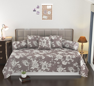 MANIQATEX Cotton Abstract Diwan Set(Brown, White)