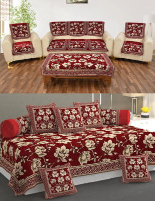 Multitex Chenille Abstract Diwan Set(Maroon)