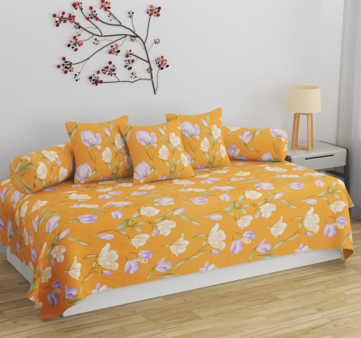 PLANO Cotton Floral Diwan Set(Yellow)