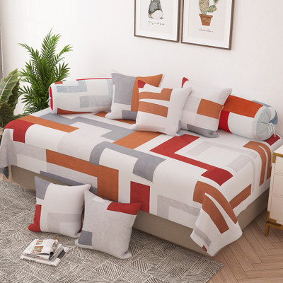 Story@home Polyester Abstract Diwan Set(Red, Brown)