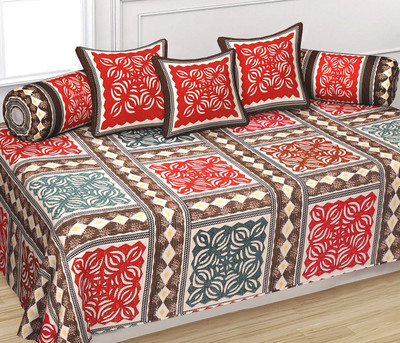 INDHOME LIFE Cotton Geometric Diwan Set(Red)