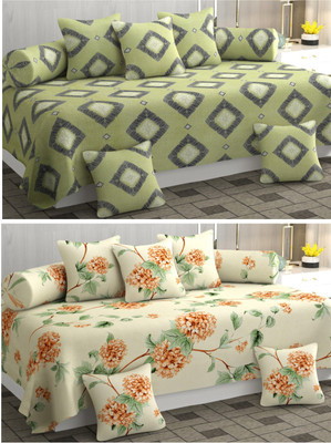 Zayva Home Polycotton Abstract Diwan Set(White, Green)