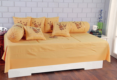 Rj Products Cotton Embroidered Diwan Set(Beige)