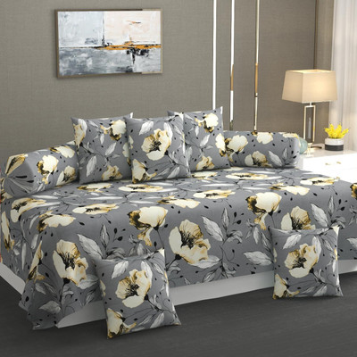 The Intellect bazaar Polycotton Floral Diwan Set(Grey)