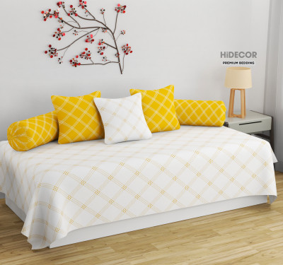 HIDECOR Cotton Geometric Diwan Set(White, Yellow)