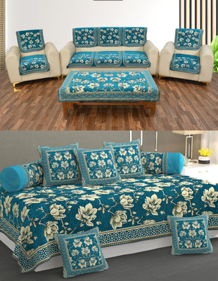 Multitex Chenille Abstract Diwan Set(Light Blue)