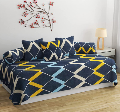 HOMYBEES Cotton Checkered Diwan Set(Blue)