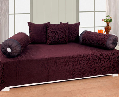 MHF Polyester Floral Diwan Set(Brown)