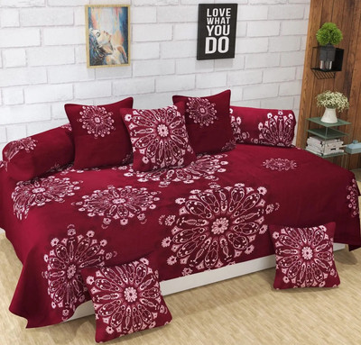 NAZALEQA Cotton Floral Diwan Set(Maroon)