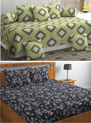 Hetvik home decor Polycotton Abstract Diwan Set(Dark Blue)