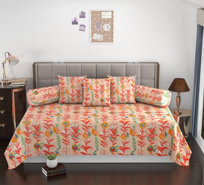 Ralish Cotton Floral Diwan Set(Peach)