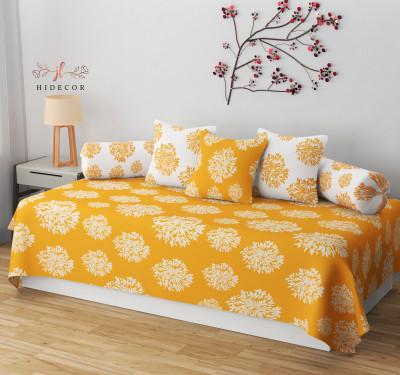 HIDECOR Cotton Polka Diwan Set(Yellow)
