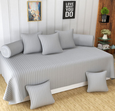 Rj Products Polycotton Striped Diwan Set(Silver)