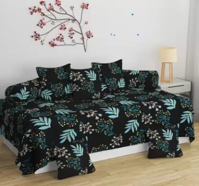 t tungol Cotton Floral Diwan Set(Black)