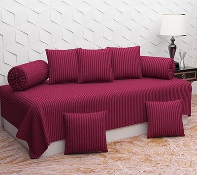 Harbell Home Cotton Striped Diwan Set(Maroon)