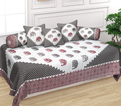 Texstylers Cotton Animal Diwan Set(Maroon, Grey)
