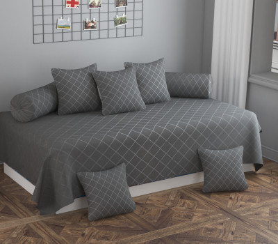 PLANO Cotton Geometric Diwan Set(Grey)