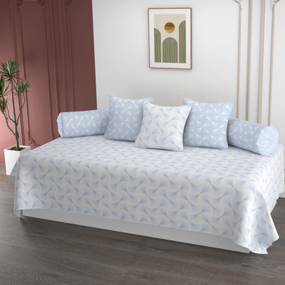 Apala Cotton Abstract Diwan Set(White, Blue)