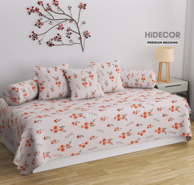 HIDECOR Cotton Abstract Diwan Set(Peach)
