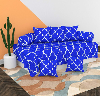 BEVI Cotton Geometric Diwan Set(Blue)