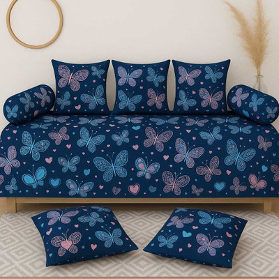 Rabhnoor Polycotton Abstract Diwan Set(Blue)