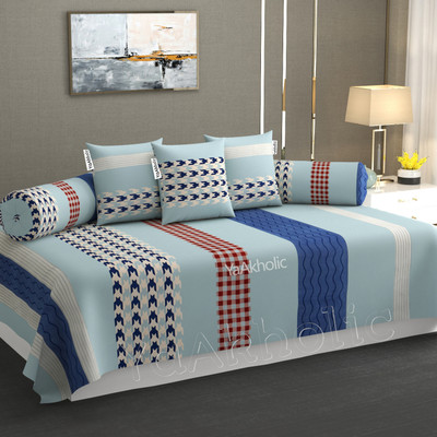 YaAkholic Cotton Striped Diwan Set(Blue)