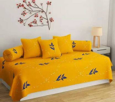 AJ fab Cotton Floral Diwan Set(Yellow)