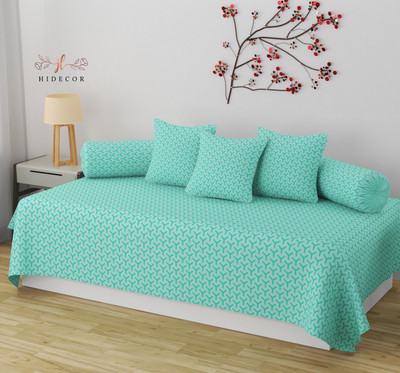 HIDECOR Cotton Abstract Diwan Set(Blue)