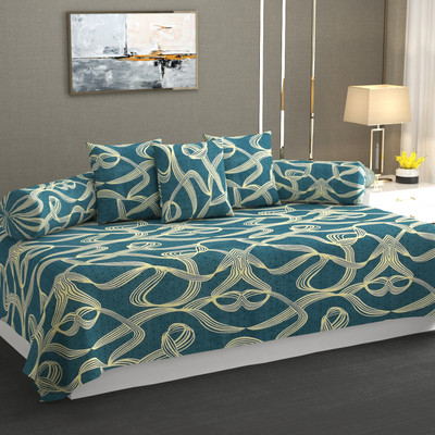 Laughing buddha Cotton Abstract Diwan Set(Green)