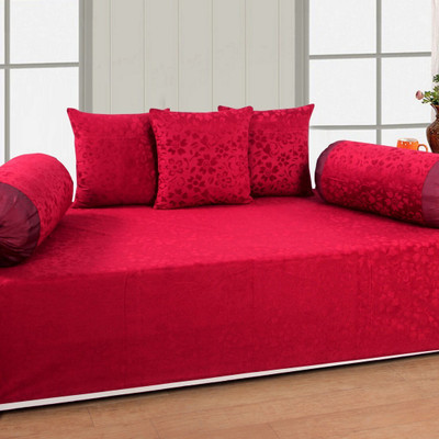Flipkart SmartBuy Velvet Abstract Diwan Set(Maroon)