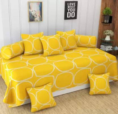 AJ fab Cotton Floral Diwan Set(Yellow)