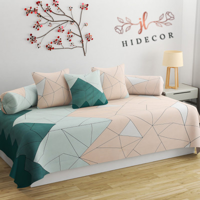 HIDECOR Cotton Abstract Diwan Set(Blue)