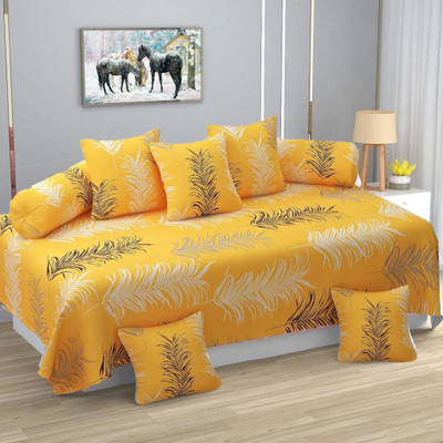 DWORTH Cotton Floral Diwan Set(Yellow)