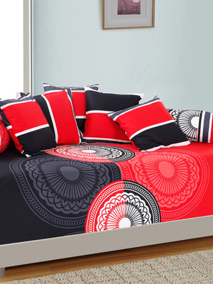 Glaze Cotton Geometric Diwan Set(Red)